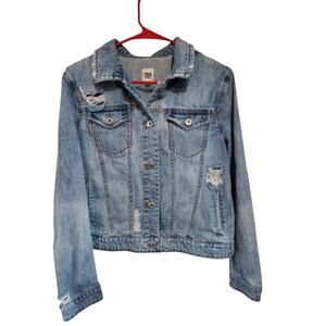 True Craft Denim Jacket Distressed Size L Light Wash Retro 90's